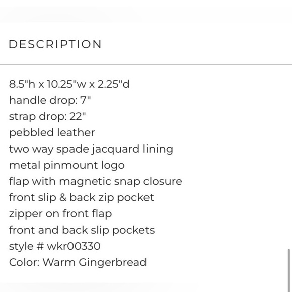 Beautiful gingerbread colored cross body/shoulder Kate spade new without tags - Picture 3 of 16